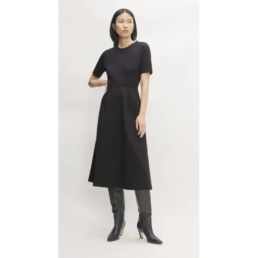 EVERLANE Dream Short-sleeve Midi Dress Black Medium Black NEW Minimalist Organic